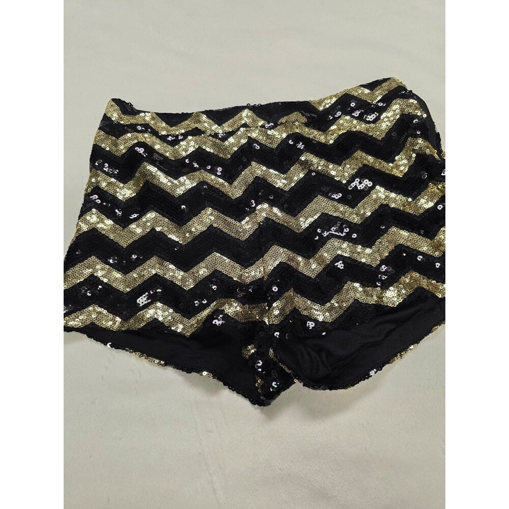 Forever 21 Size Medium Black Gold Sequin Chevron Shorts Party Holiday shorts30